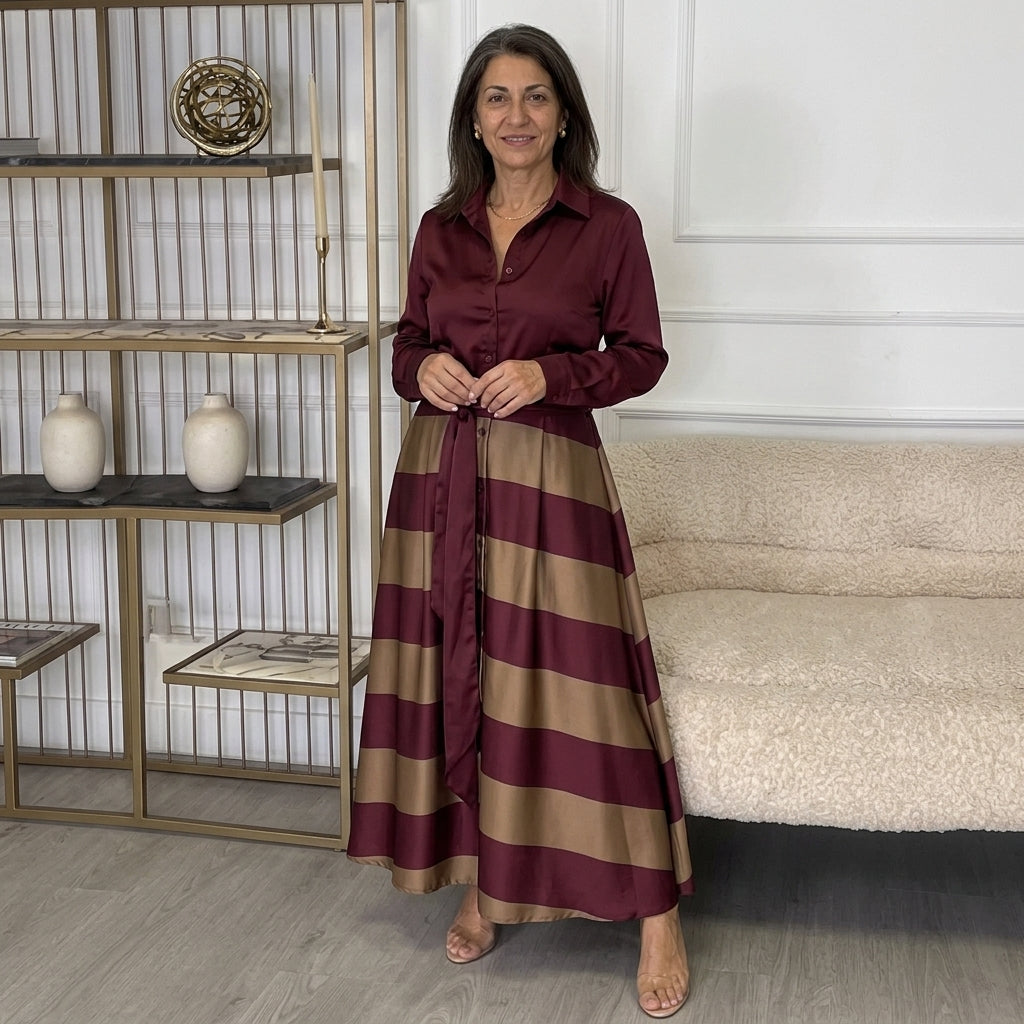 Mikaela | Vestido Maxi Camisero de Rayas