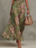 Serena — Vestido Maxi Halter de Gasa Floral Elegante