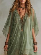 Danae & Melina - Vestido Mini Fluido en Chifón Verde con Escote en V
