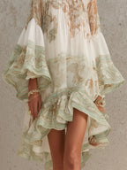 Danae & Melina - Vestido Mini en Chifón con Rayas y Mangas con Volantes Verde