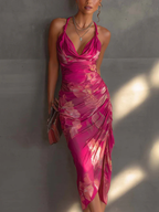 Danae & Melina - Vestido Bodycon Sin Mangas con Estampado Floral Fucsia