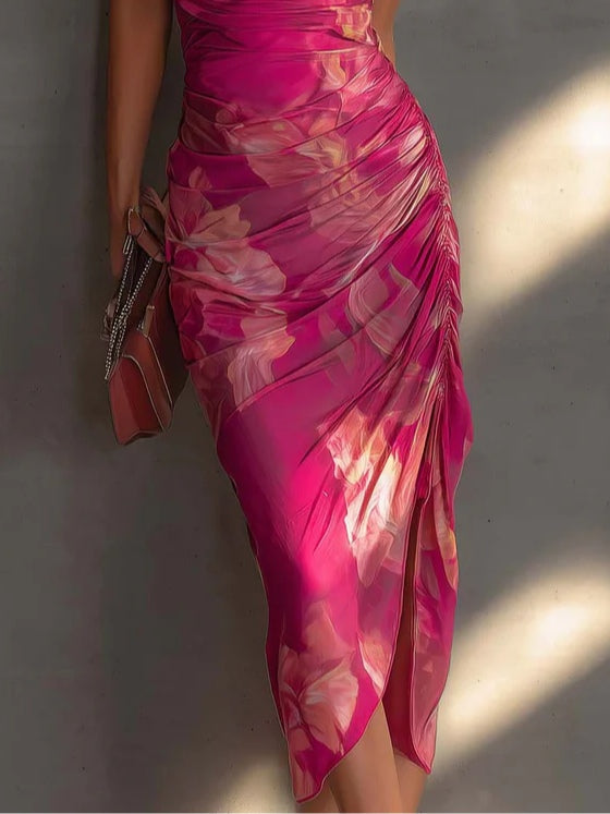 Danae & Melina - Vestido Bodycon Sin Mangas con Estampado Floral Fucsia