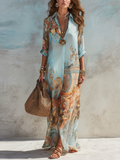 Danae & Melina - Vestido Maxi Azul con Estampado Floral