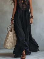 Danae & Melina - Vestido Maxi Negro Sin Mangas con Encaje Bohemio