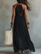 Danae & Melina - Vestido Maxi Negro Sin Mangas con Encaje Bohemio