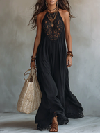 Danae & Melina - Vestido Maxi Negro Sin Mangas con Encaje Bohemio
