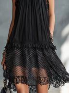 Pauline | Robe Mini Transparente à Pois, Volants et Bordure en Dentelle Noire