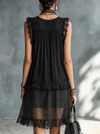 Pauline | Robe Mini Transparente à Pois, Volants et Bordure en Dentelle Noire