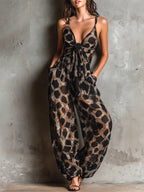 Roberta | Ολόσωμη φόρμα από μαύρο σιφόν με animal print