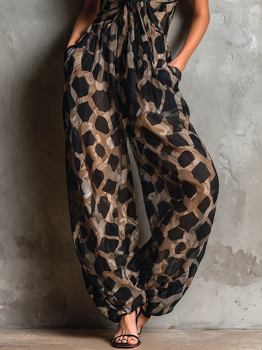 Roberta | Ολόσωμη φόρμα από μαύρο σιφόν με animal print