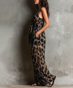 Roberta | Ολόσωμη φόρμα από μαύρο σιφόν με animal print