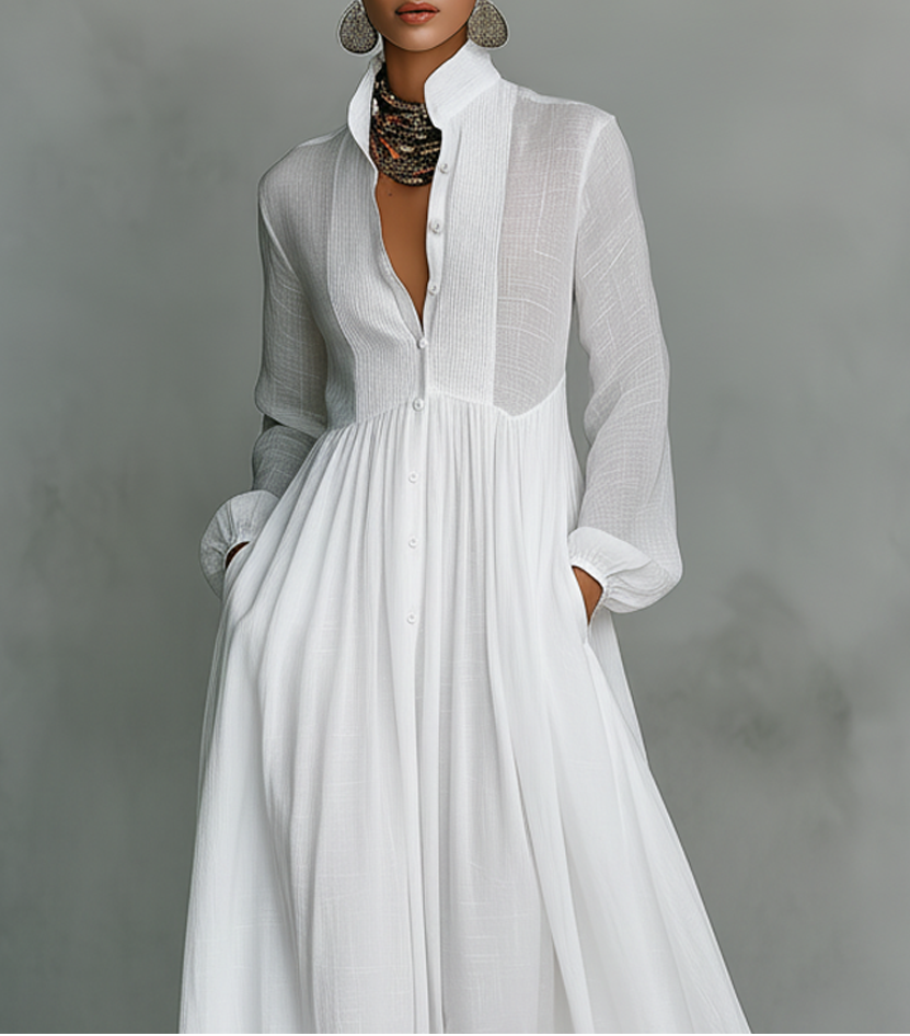 Serena | Vestido Maxi Fluido con Botonadura Frontal