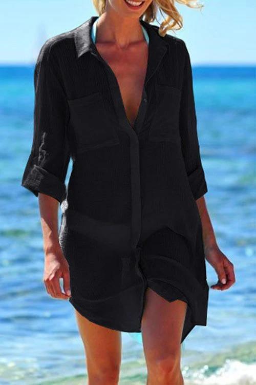 Danae & Melina - Camisola blanca larga con bolsillos y manga larga