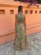 Florencia™ | Long Floral Dress with Low Neckline
