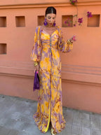 Gregoria™ | Μακρύ Floral Φόρεμα με Βαθύ Ντεκολτέ