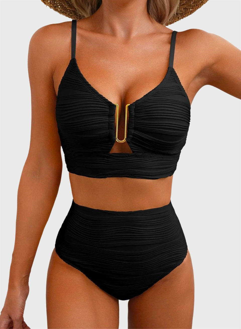 Danae & Melina - Bikini de dos piezas verano 2026, corte en U, cintura alta - Negro