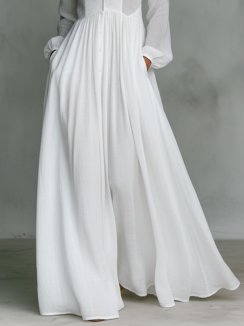 Serena | Vestido Maxi Fluido con Botonadura Frontal