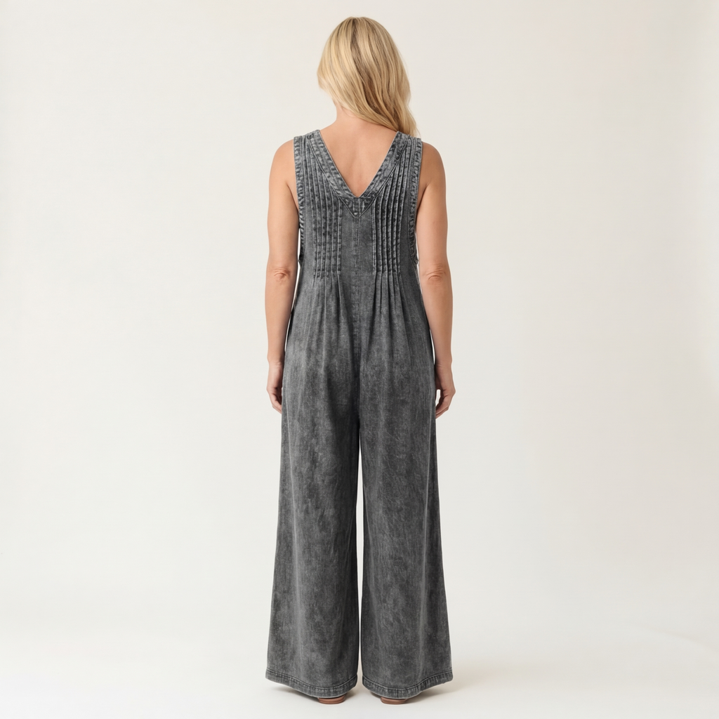 Griselda | Combinaison en denim à jambes larges plissées