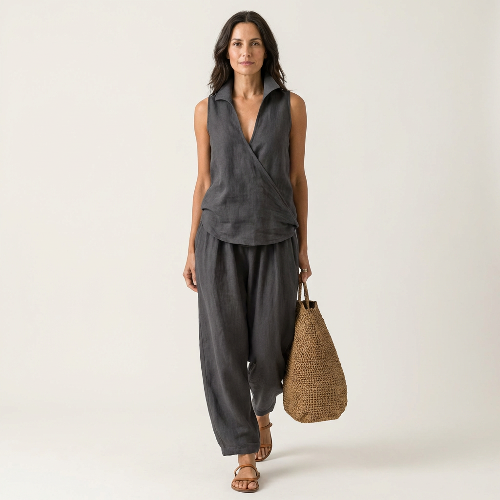 Twiila | Σετ Wrap-Top & Παντελόνι με φαρδιά μπατζάκια