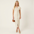 Maya | Robe Midi Bodycon en Denim avec Boutonnage Avant