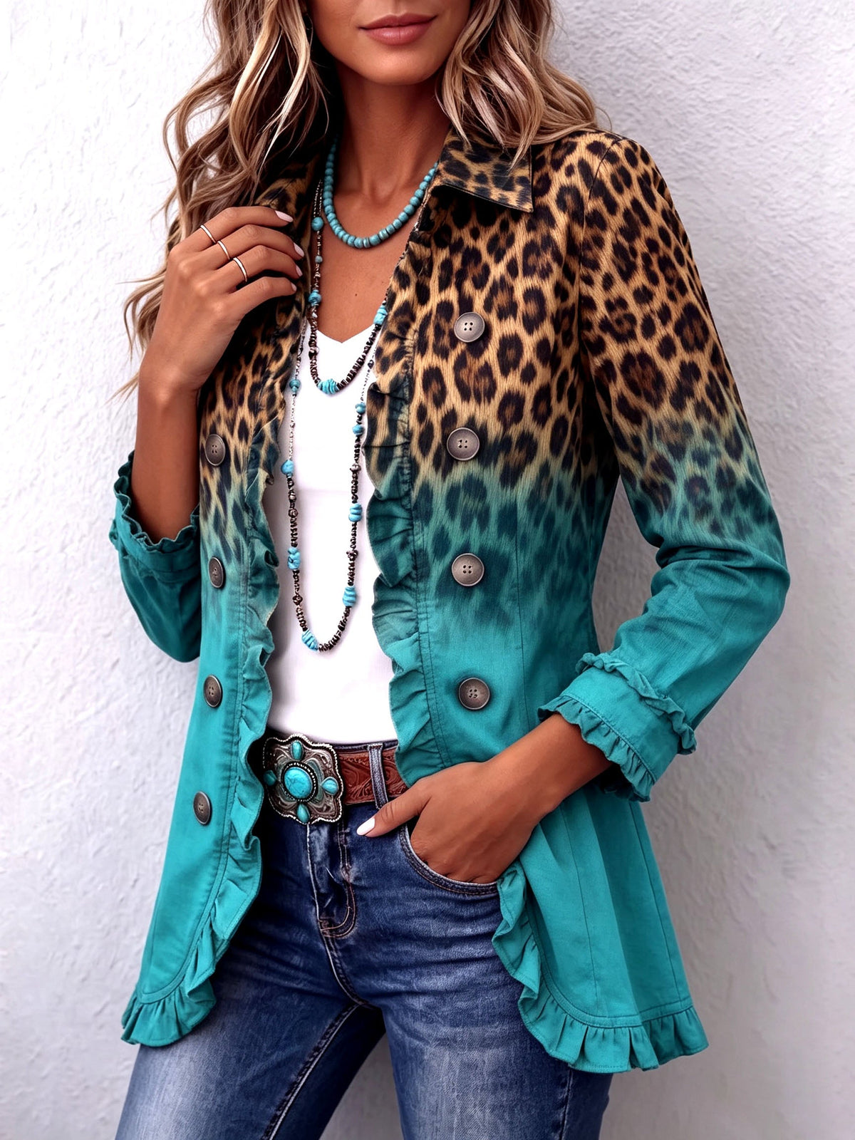 Bice | Blazer Leopardato Sfumato Turchese