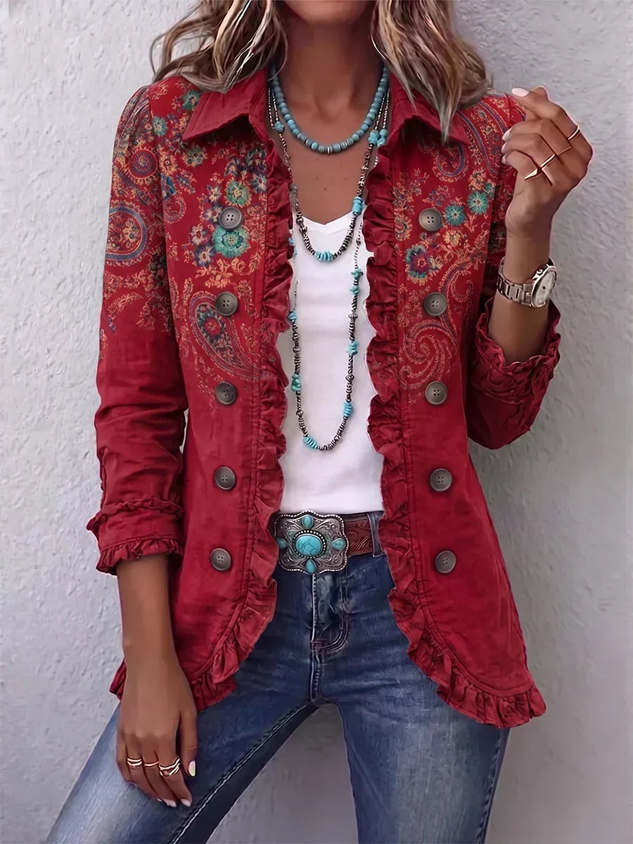 Carlotta | Giacca Bohémien Paisley Rossa con Rouches