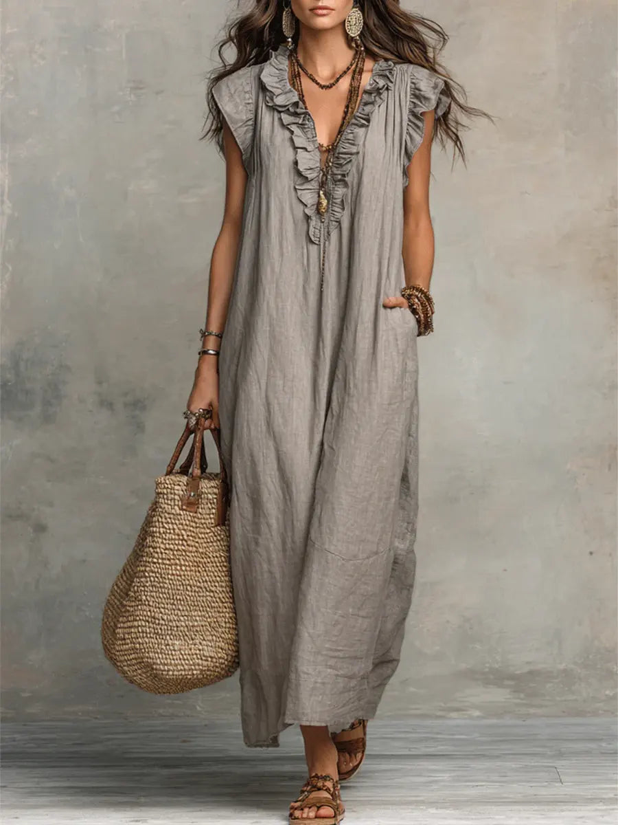 Μακρύ φόρεμα Camelia Boho με λαιμόκοψη V