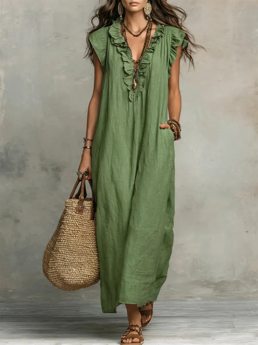 Μακρύ φόρεμα Camelia Boho με λαιμόκοψη V