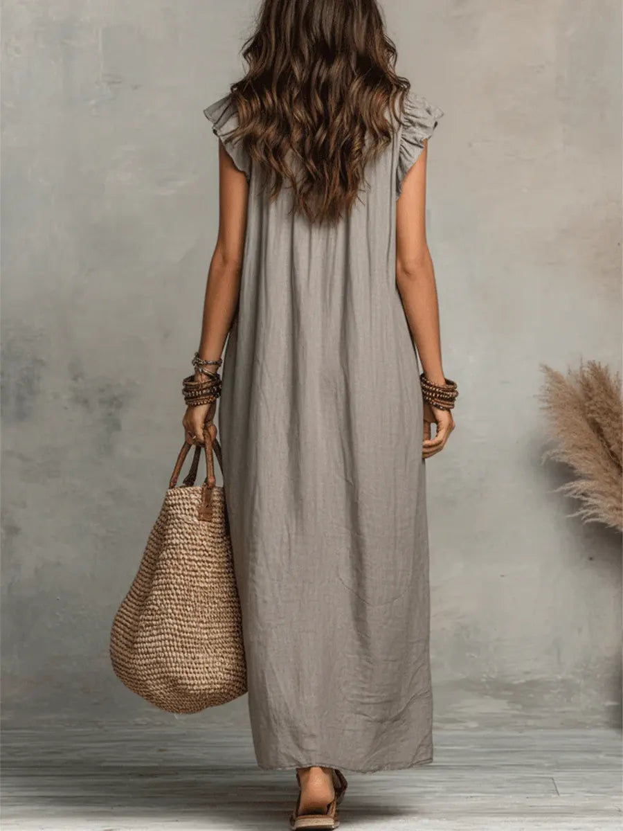 Μακρύ φόρεμα Camelia Boho με λαιμόκοψη V