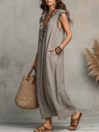 Μακρύ φόρεμα Camelia Boho με λαιμόκοψη V