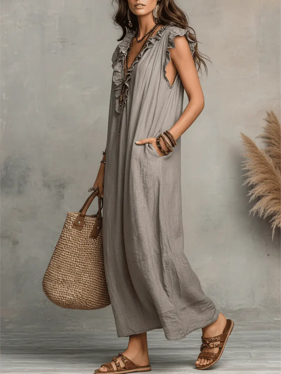 Μακρύ φόρεμα Camelia Boho με λαιμόκοψη V