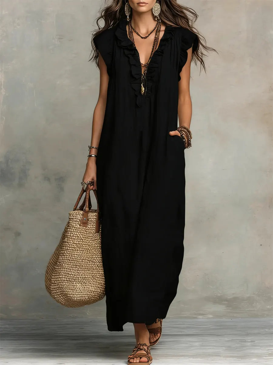 Μακρύ φόρεμα Camelia Boho με λαιμόκοψη V