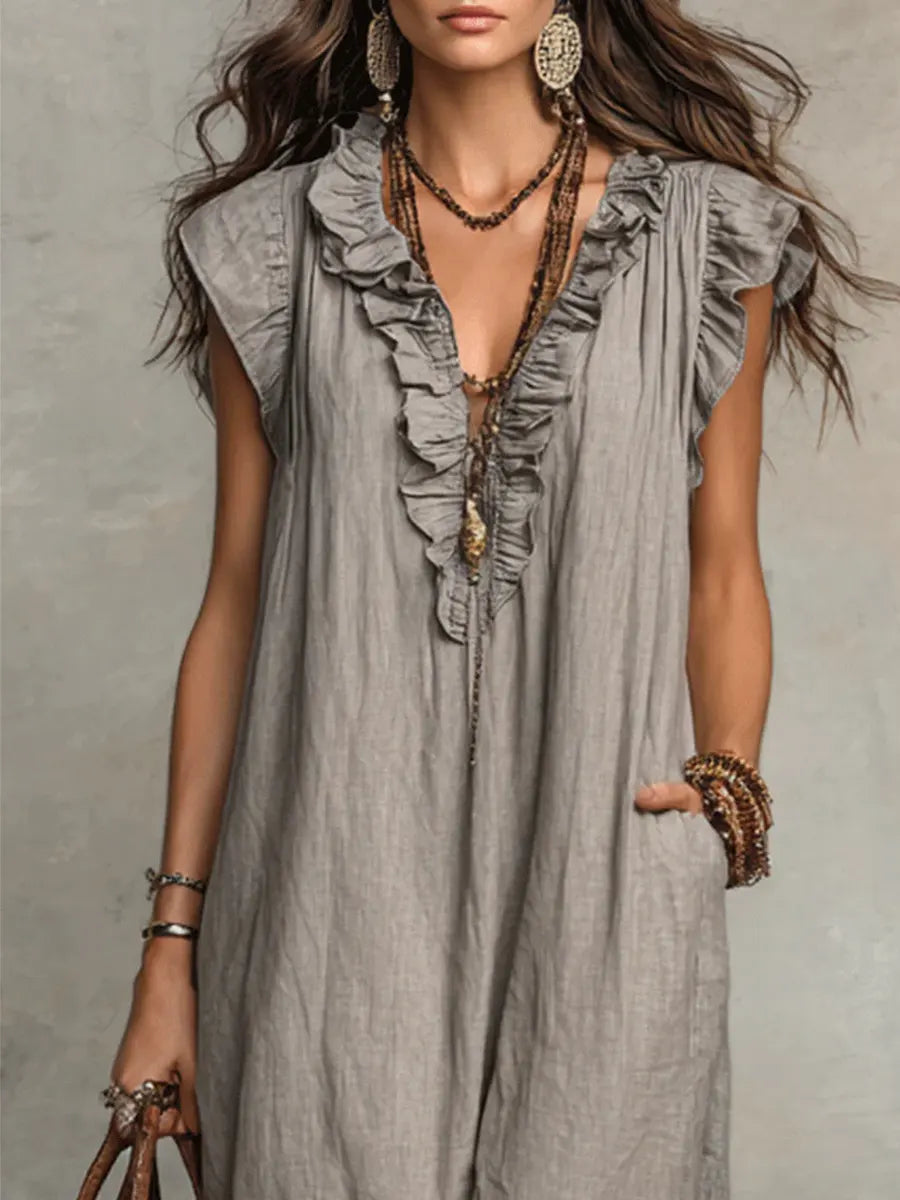Μακρύ φόρεμα Camelia Boho με λαιμόκοψη V