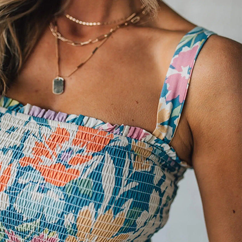 FIONA | Floral maxi φόρεμα με ρυθμιζόμενες τιράντες που αναδεικνύει τη σιλουέτα σας